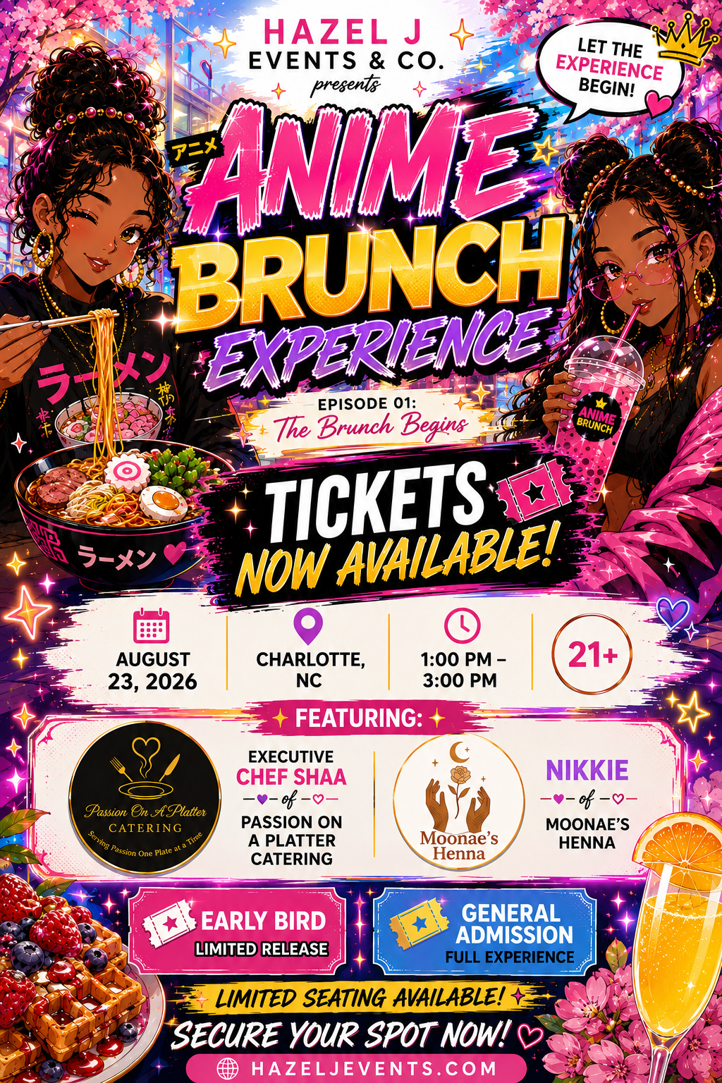 Promotional poster for Anime Brunch Experience event with anime-style graphics and text.